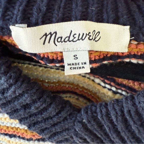 Madewell Arden Striped V-Neck Chunky Knit Sweater Yellow Navy Size Small - Picture 3 of 5